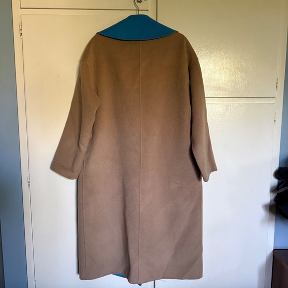 Essentiel Antwerp Reversible Camel Turquoise Wool Blend Wrap Coat Size 36 US 4 - Picture 6 of 16